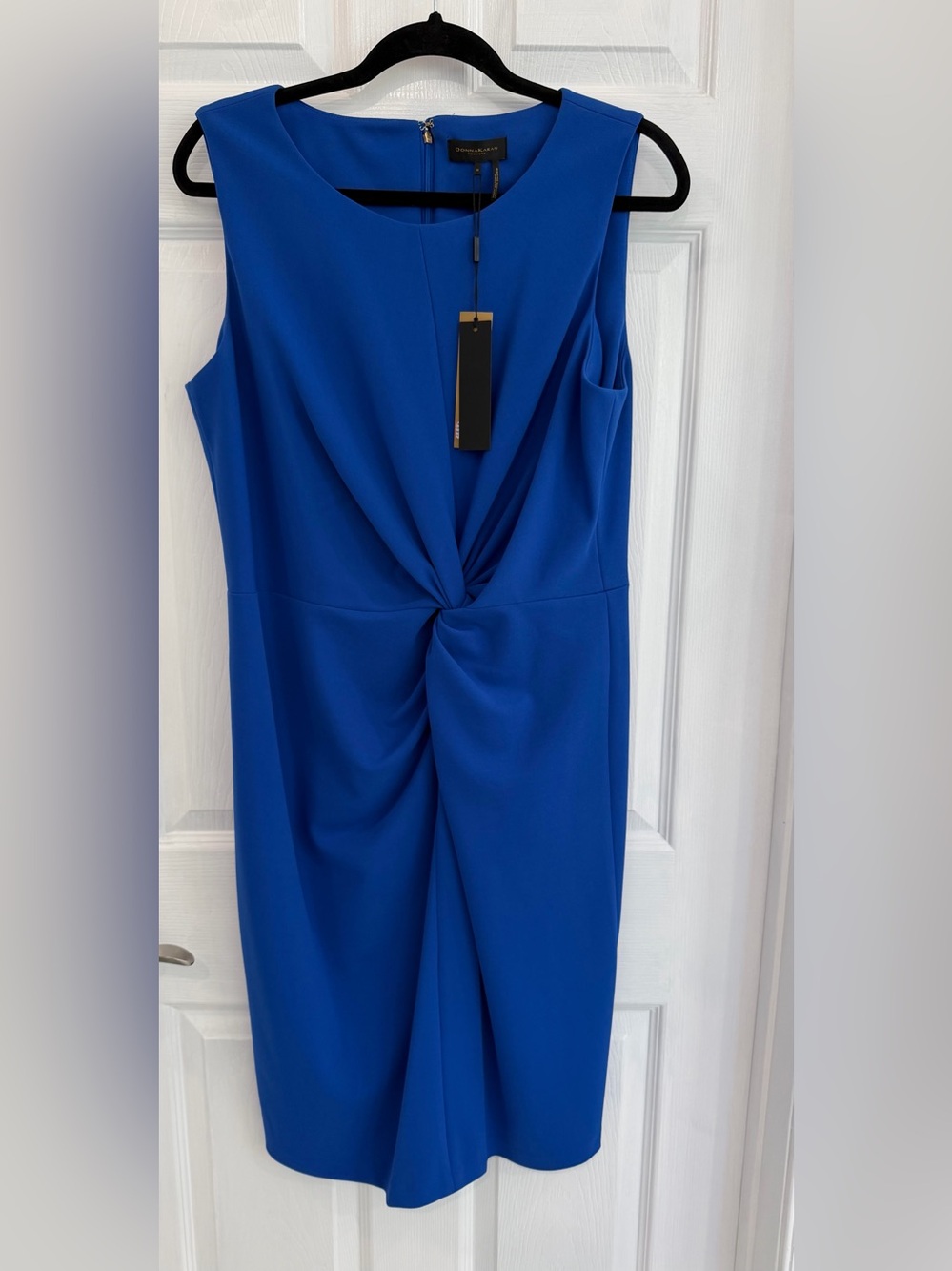 Donna Karan Cobalt Blue Sleeveless Twist-Front Midi Dress